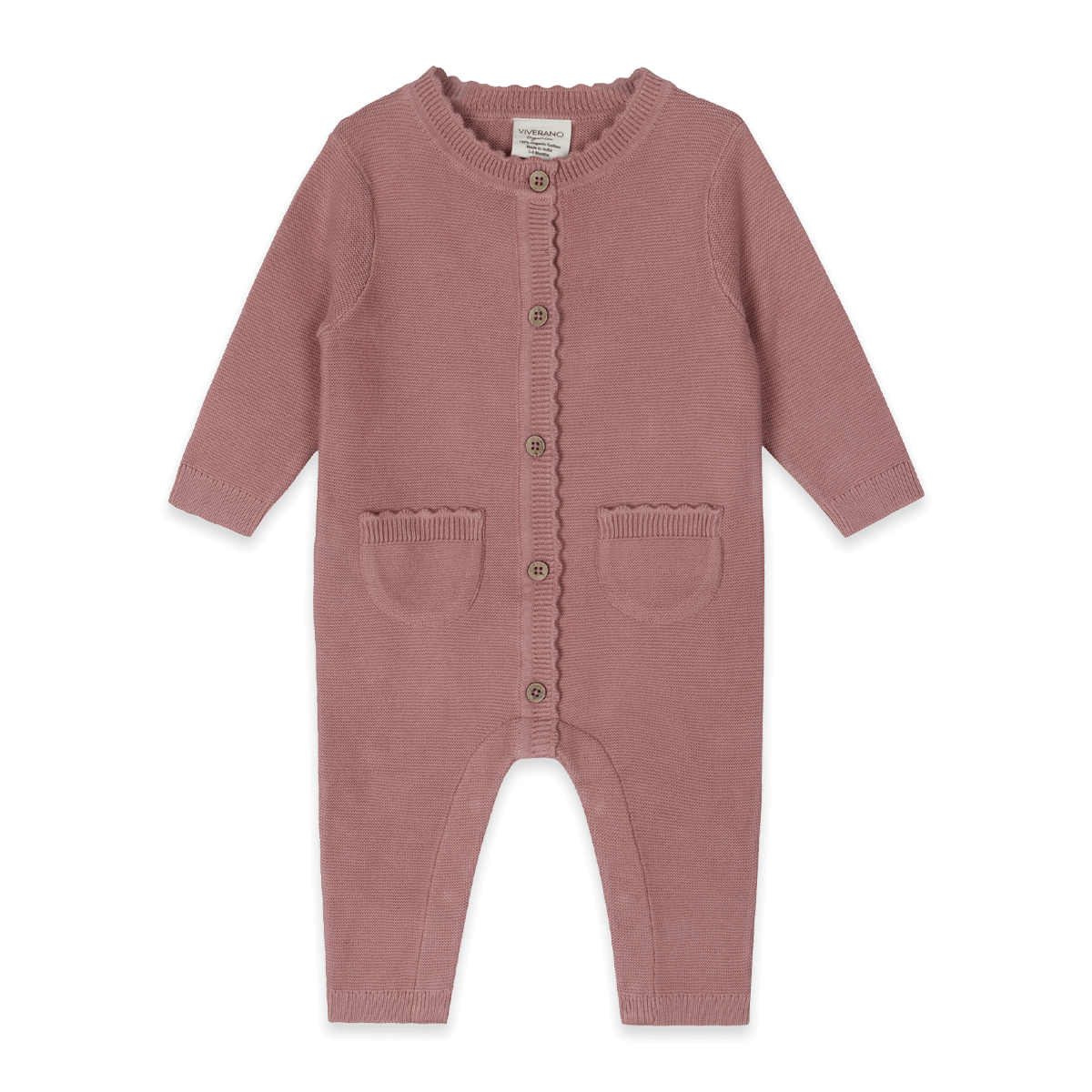 Classic Pocket & Button Chunky Knit Baby Jumpsuit Organic Cotton - Vintage Rose