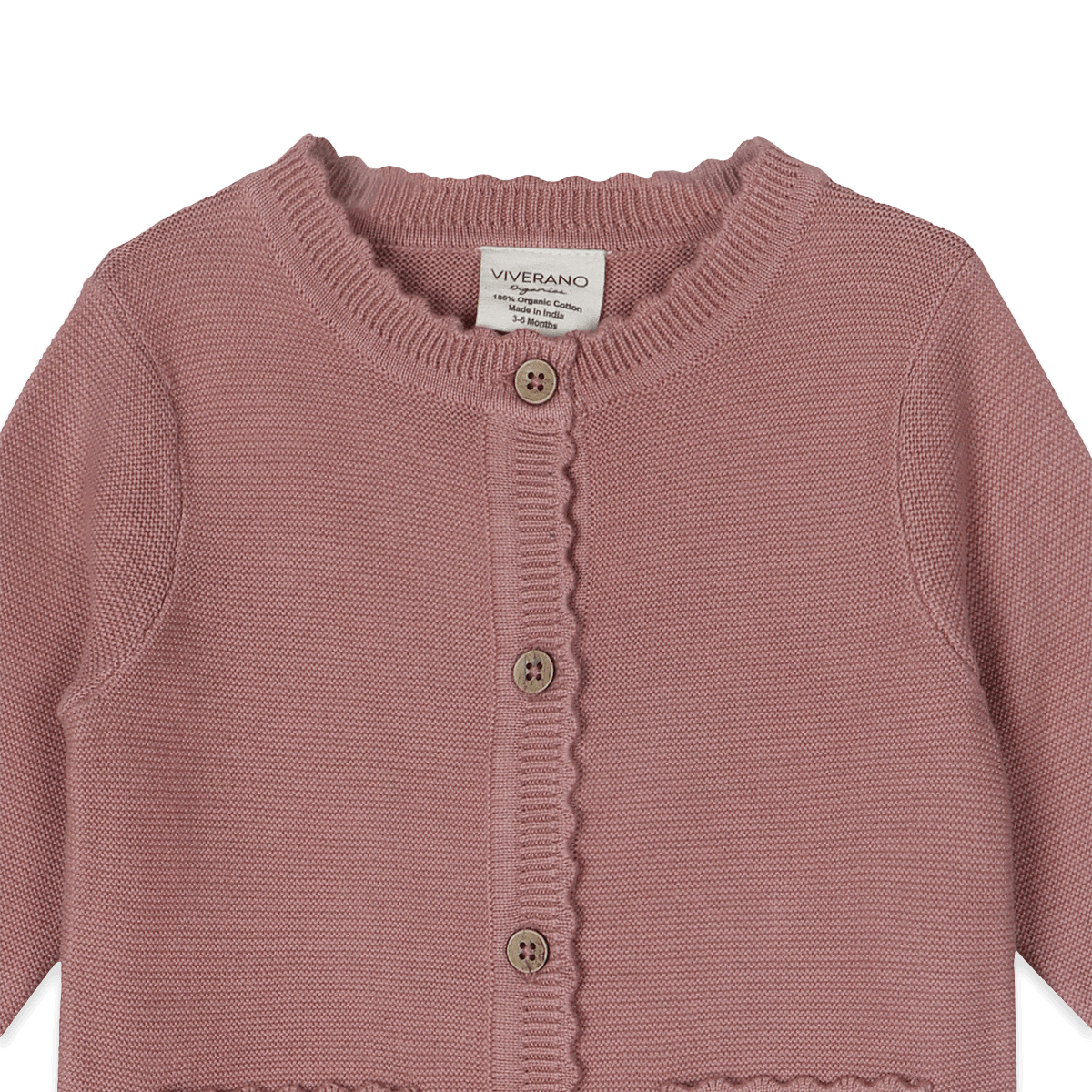 Button Detail on Classic Pocket & Button Chunky Knit Baby Jumpsuit Organic Cotton - Vintage Rose