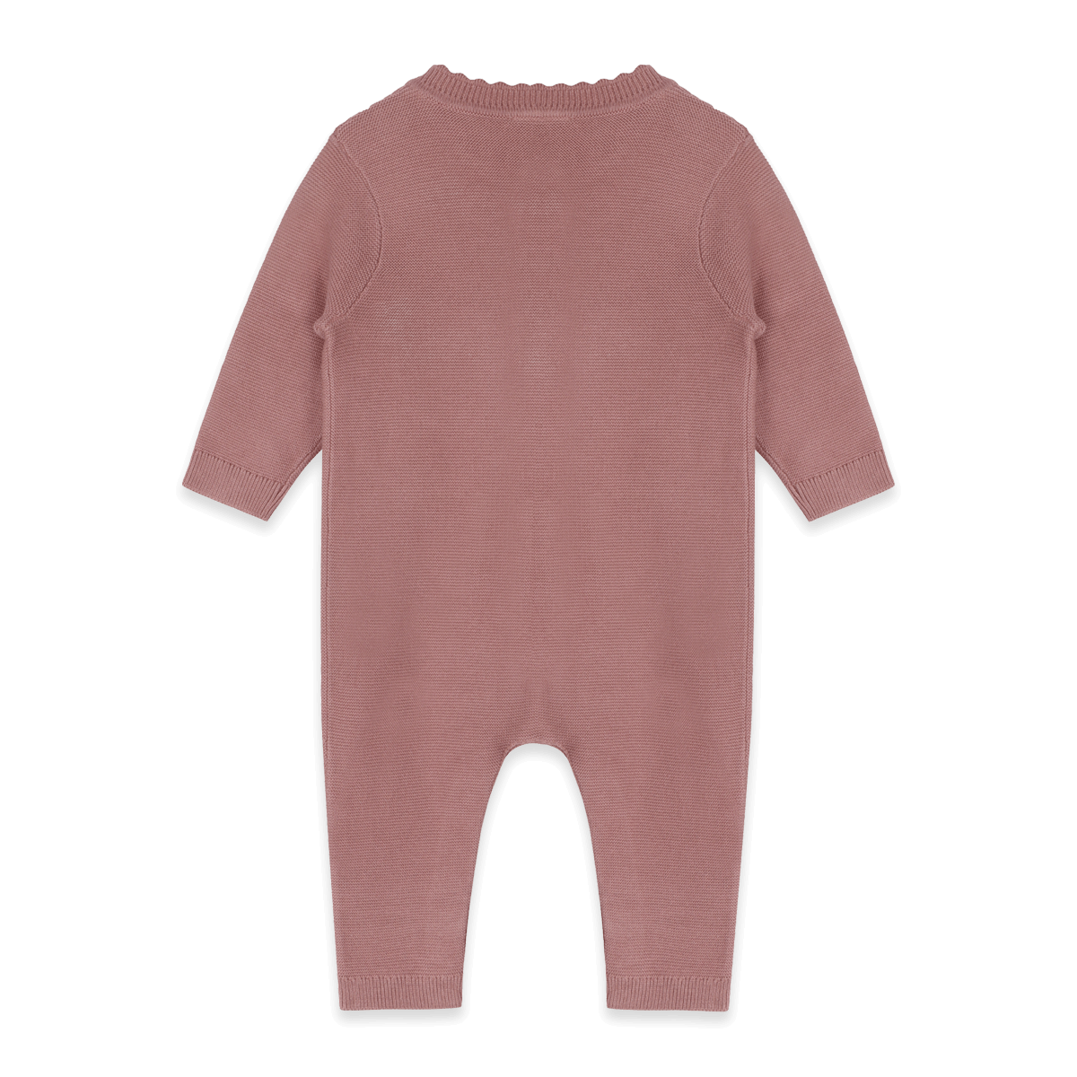 Back of Classic Pocket & Button Chunky Knit Baby Jumpsuit Organic Cotton - Vintage Rose