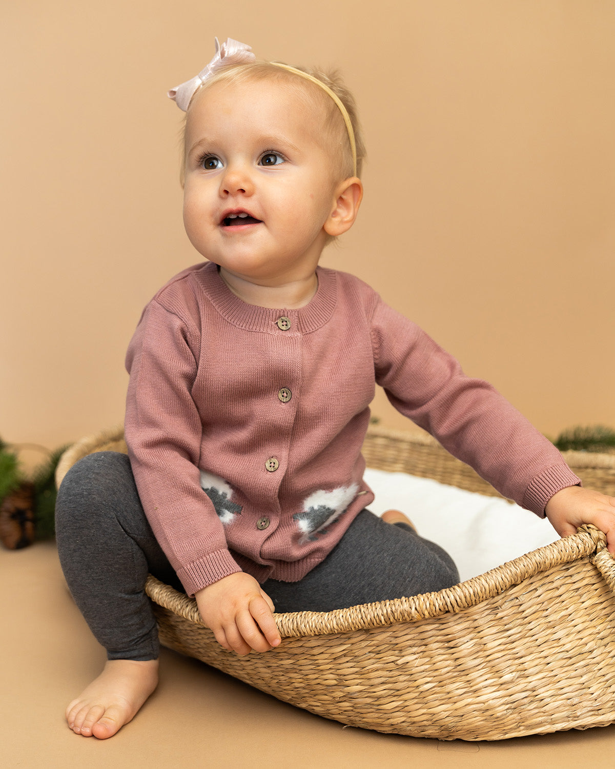 Lamb Jacquard Knit Baby Cardigan Sweater (Organic Cotton)