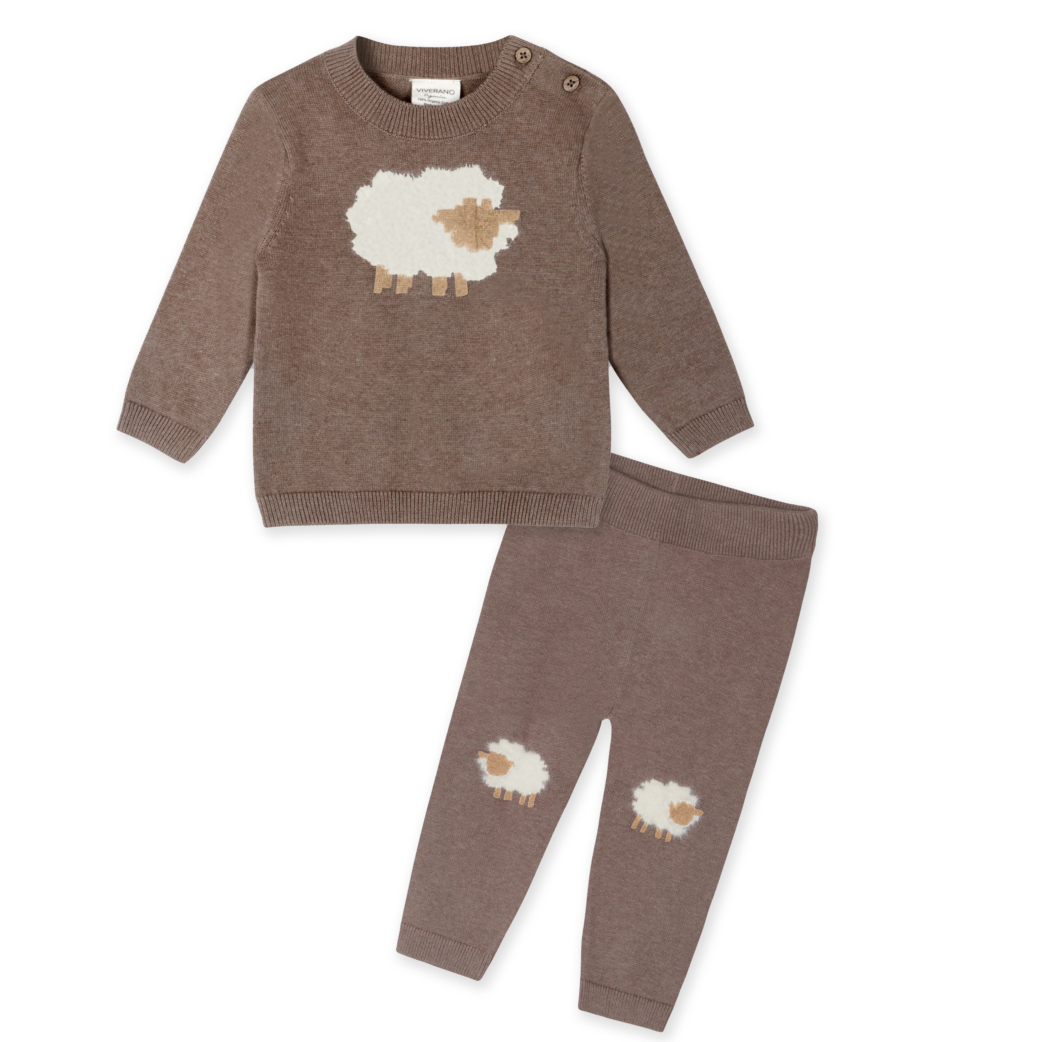 Sheep Jacquard Knit Baby Pullover & Pant SET (Organic Cotton)