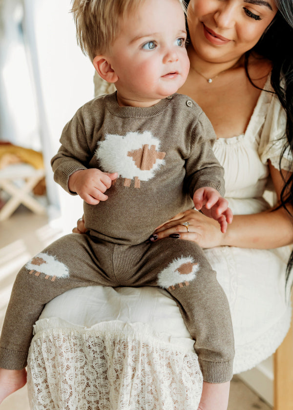 Sheep Jacquard Knit Baby Pullover & Pant SET (Organic Cotton)