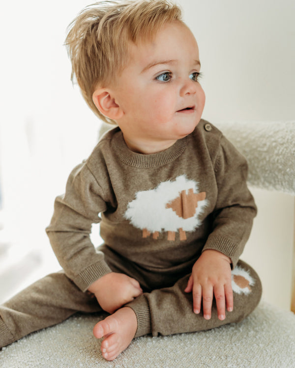 Sheep Jacquard Knit Baby Pullover & Pant SET (Organic Cotton)