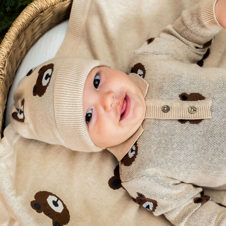 Bear Sweater Knit Round Baby Beanie Hat (Organic Cotton)