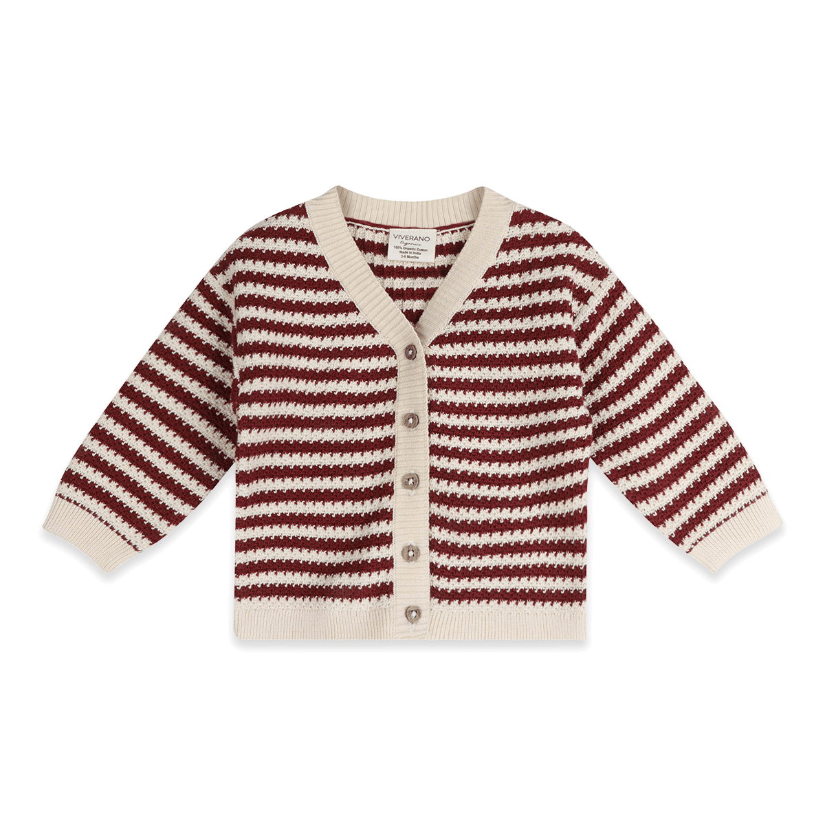 V-Neck Stripe Knit Baby Cardigan, Organic Cotton