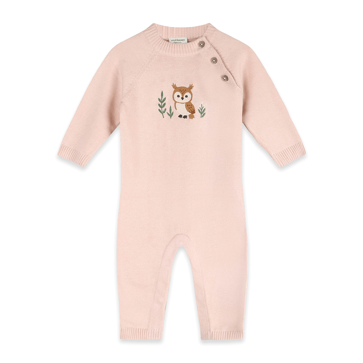 Owl Embroidered Baby Knit Jumpsuit, Organic Cotton