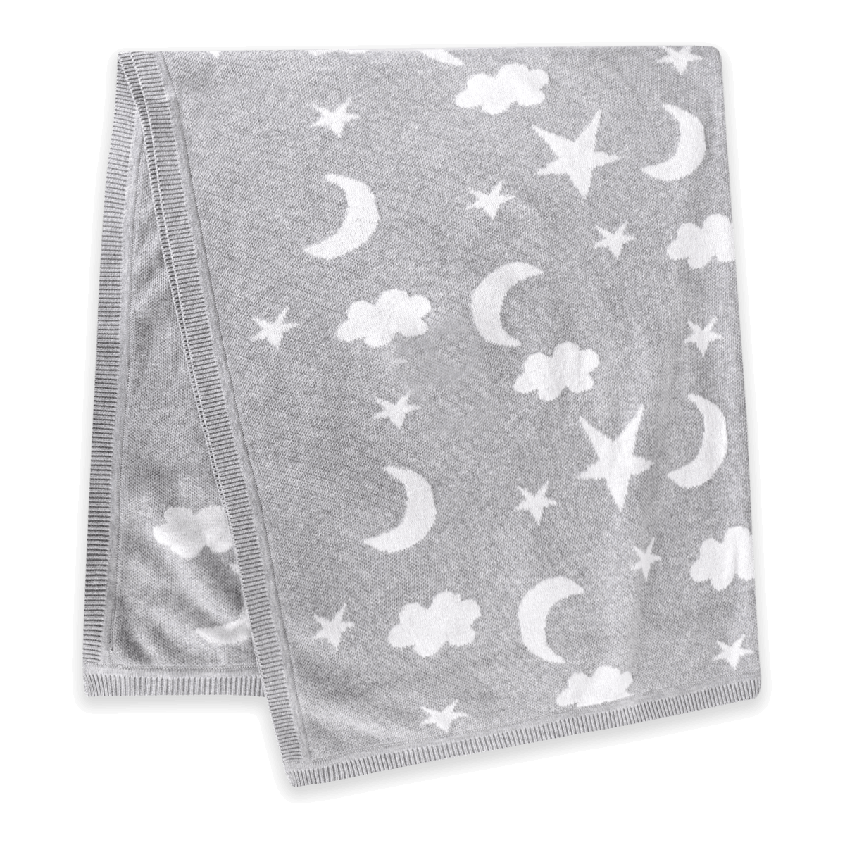 Moon & Stars Dream Organic Baby Jacquard Knit Blanket - Heather Grey (Fold)