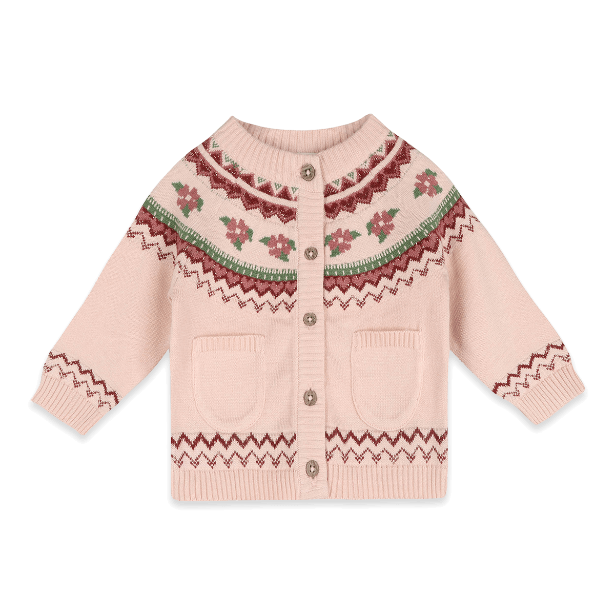 Lily Floral Fair Isle Knit Baby Cardigan, Organic Cotton