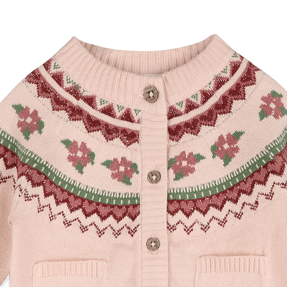 Organic Cotton Lily Floral Fair Isle Knit Baby Cardigan, Button Detail
