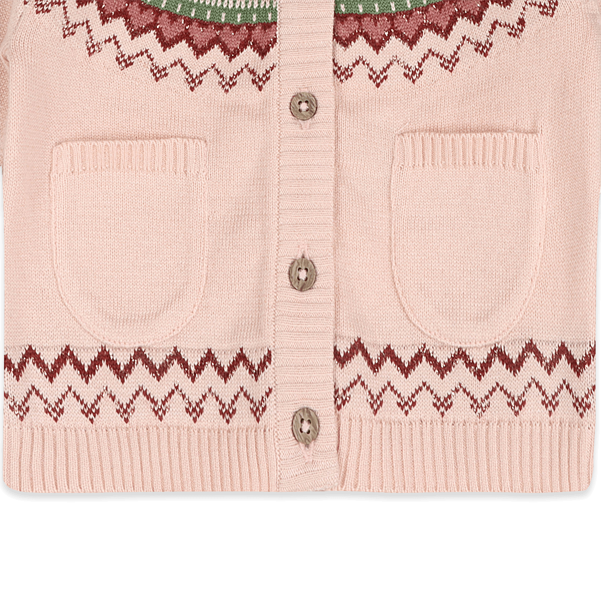 Organic Cotton Lily Floral Fair Isle Knit Baby Cardigan, Pocket Detail