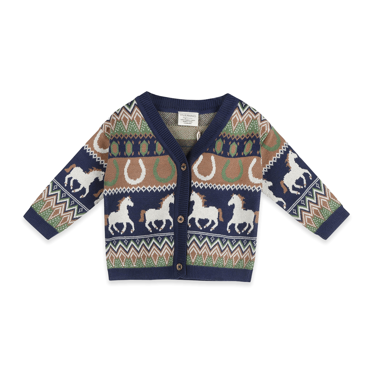 Navy Western Jacquard Knit Baby Cardigan, Organic Cotton