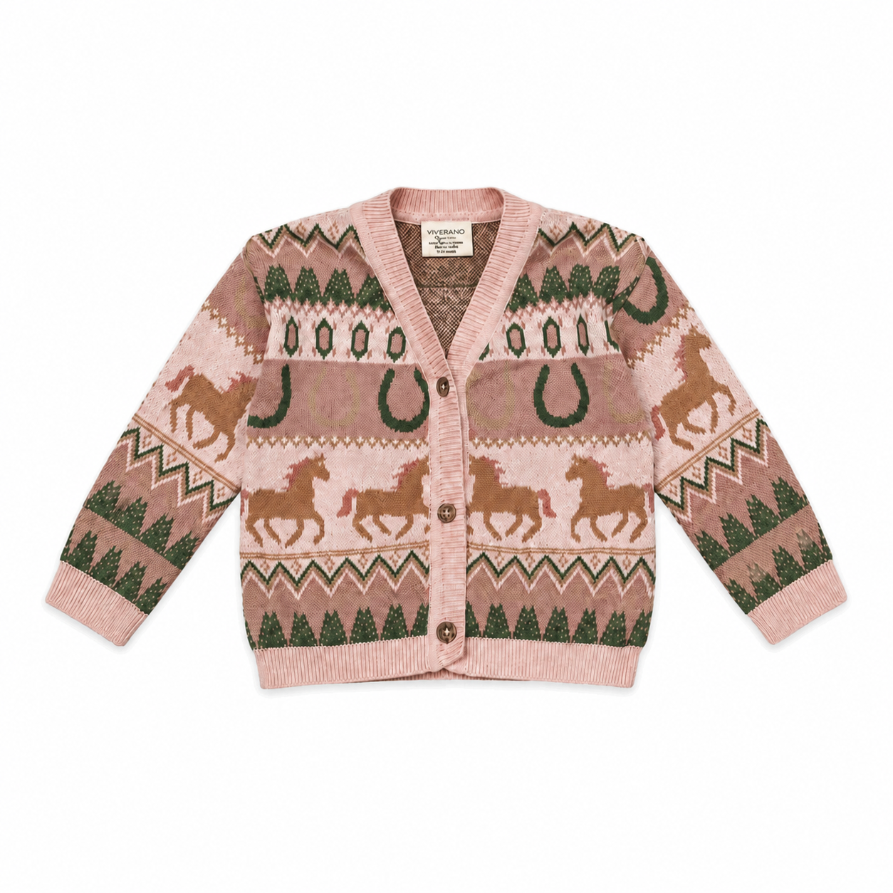 Sweet Pink Western Jacquard Knit Baby Cardigan, Organic Cotton