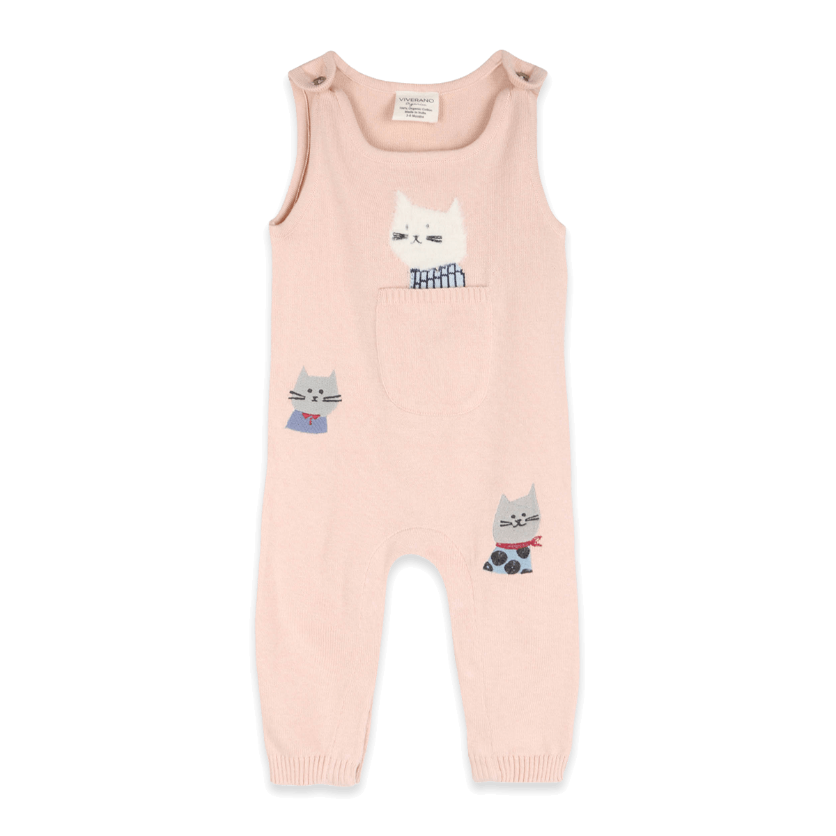 Organic Cotton Cat's Meow Knit Baby Overall Set, Front