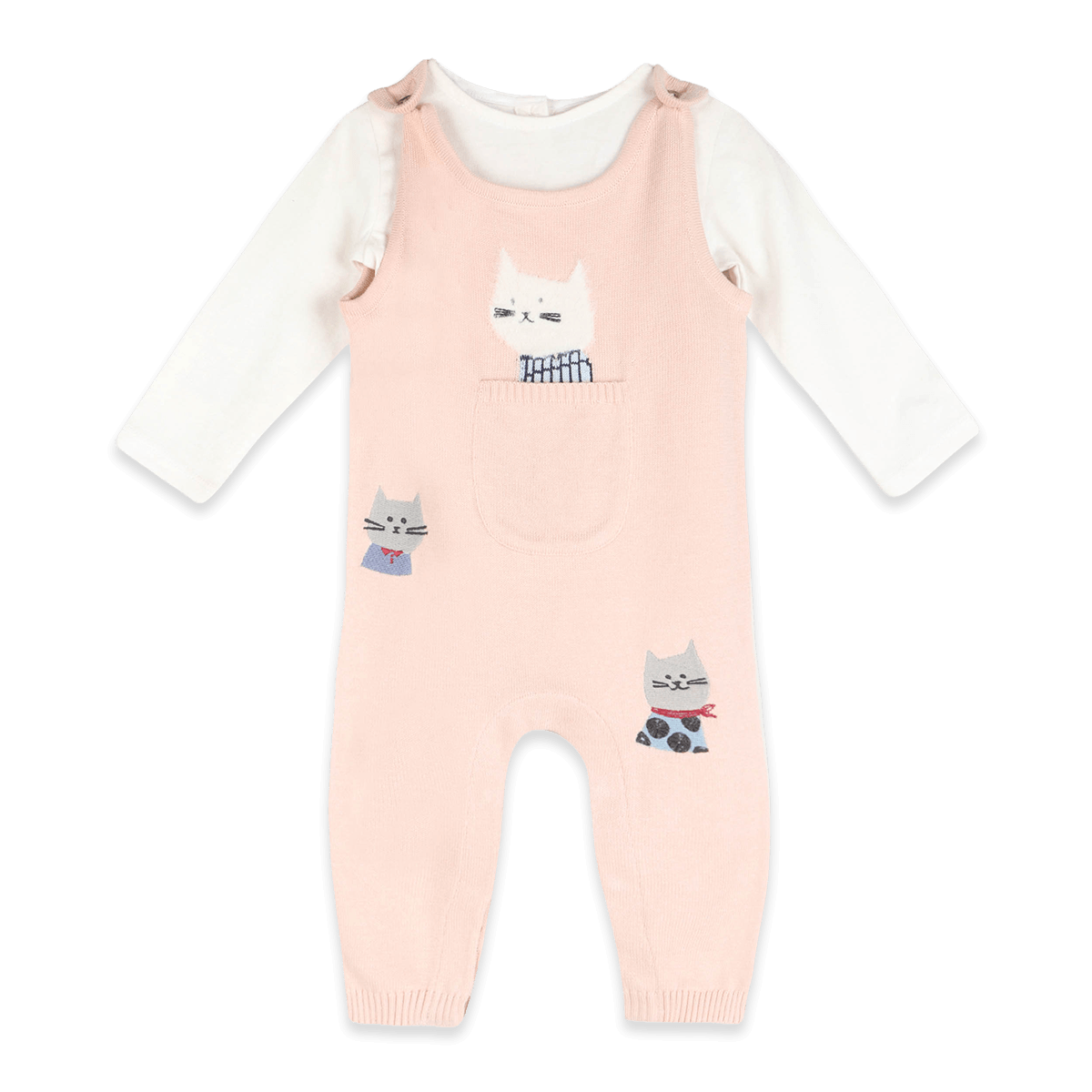 Cat's Meow Knit Baby Overall Set, Organic Cotton