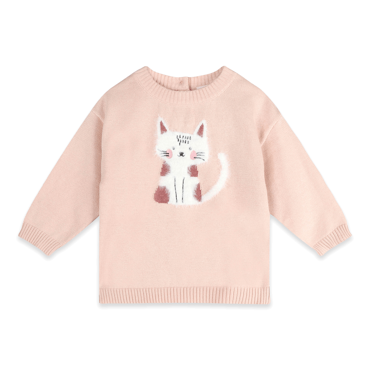 Furry Cat 3D Knit Baby Pullover, Organic Cotton
