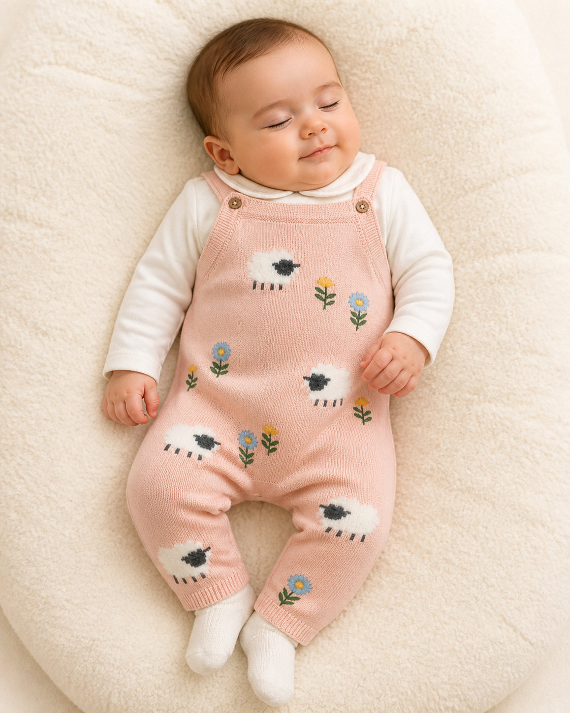 Baby Wearing Lamb Cozy Knit Baby Overall Set, Organic Cotton by Viverano