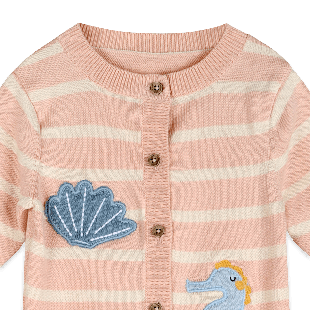 Organic Cotton Ocean Embr Knit Baby Jumpsuit, Detail
