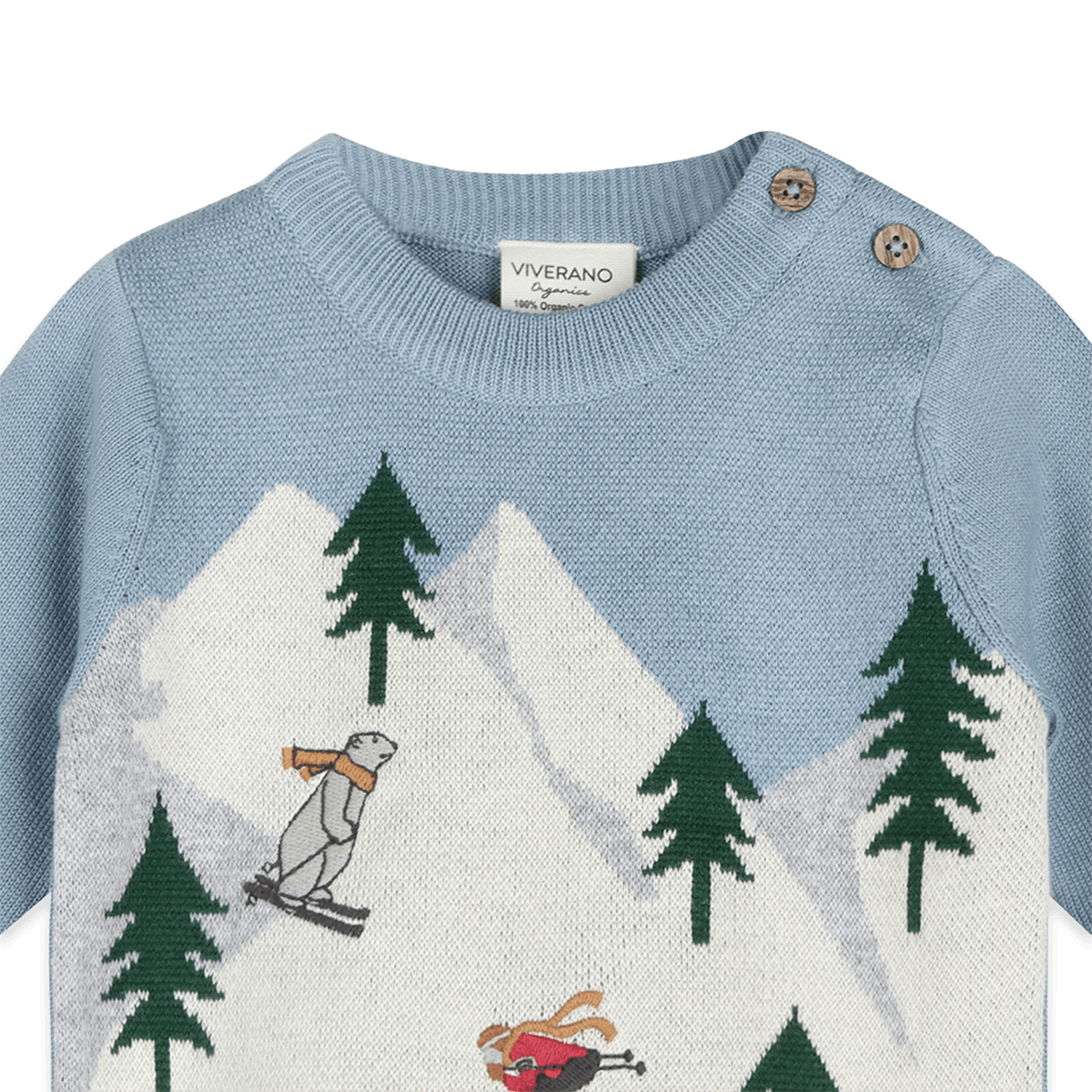 Organic Cotton Ski Knit Baby Pullover Sweater and Pant Set, Top Detail