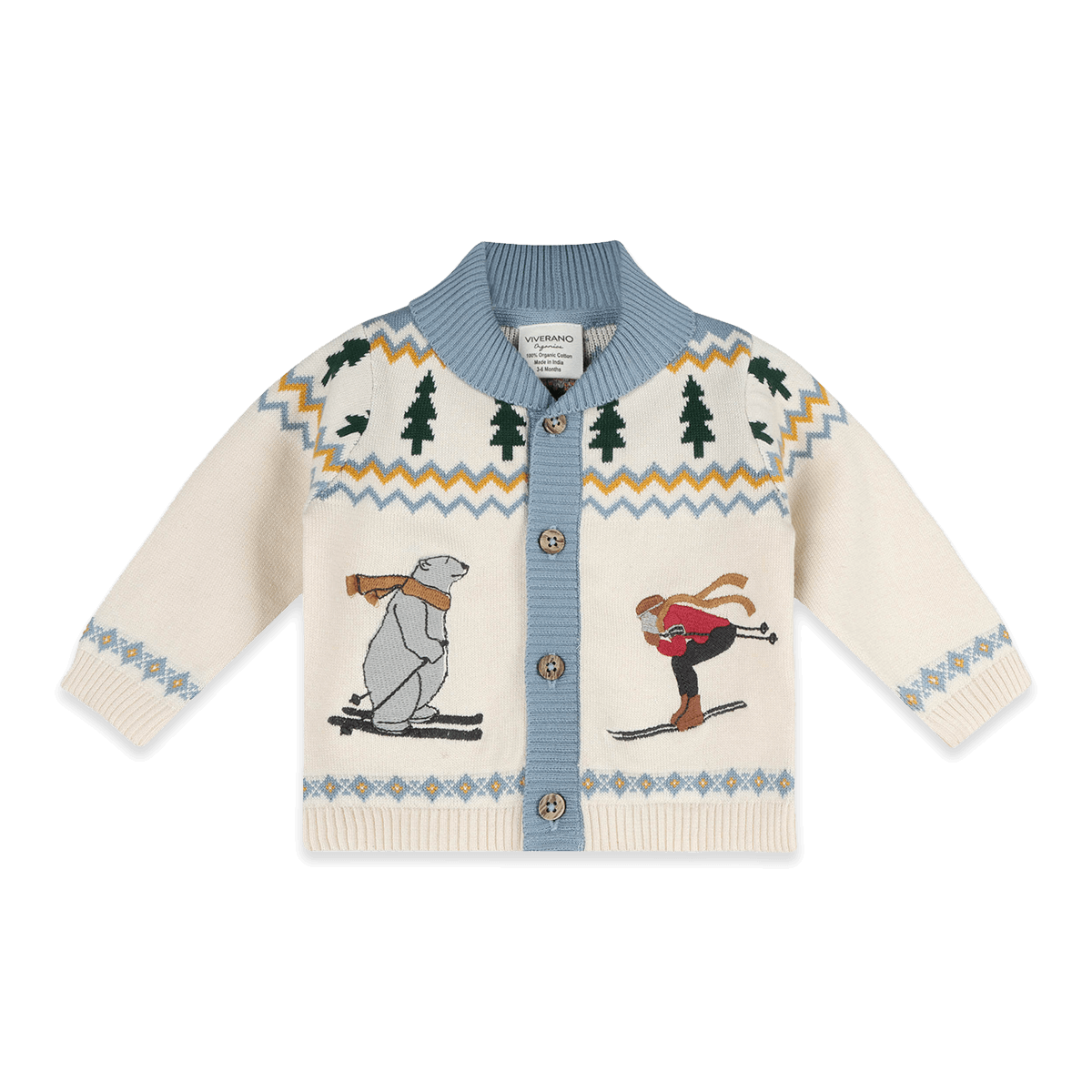 Ski Shawl Collar Baby Knit Cardigan, Organic Cotton