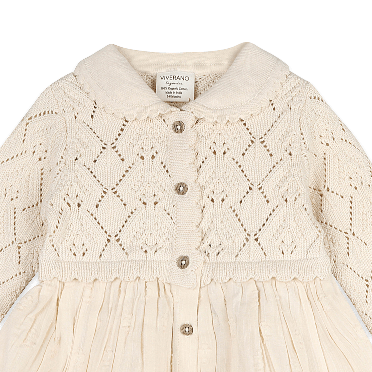 Organic Cotton Phoebe Pointelle Knit Sweater Top Baby Dress, Detail