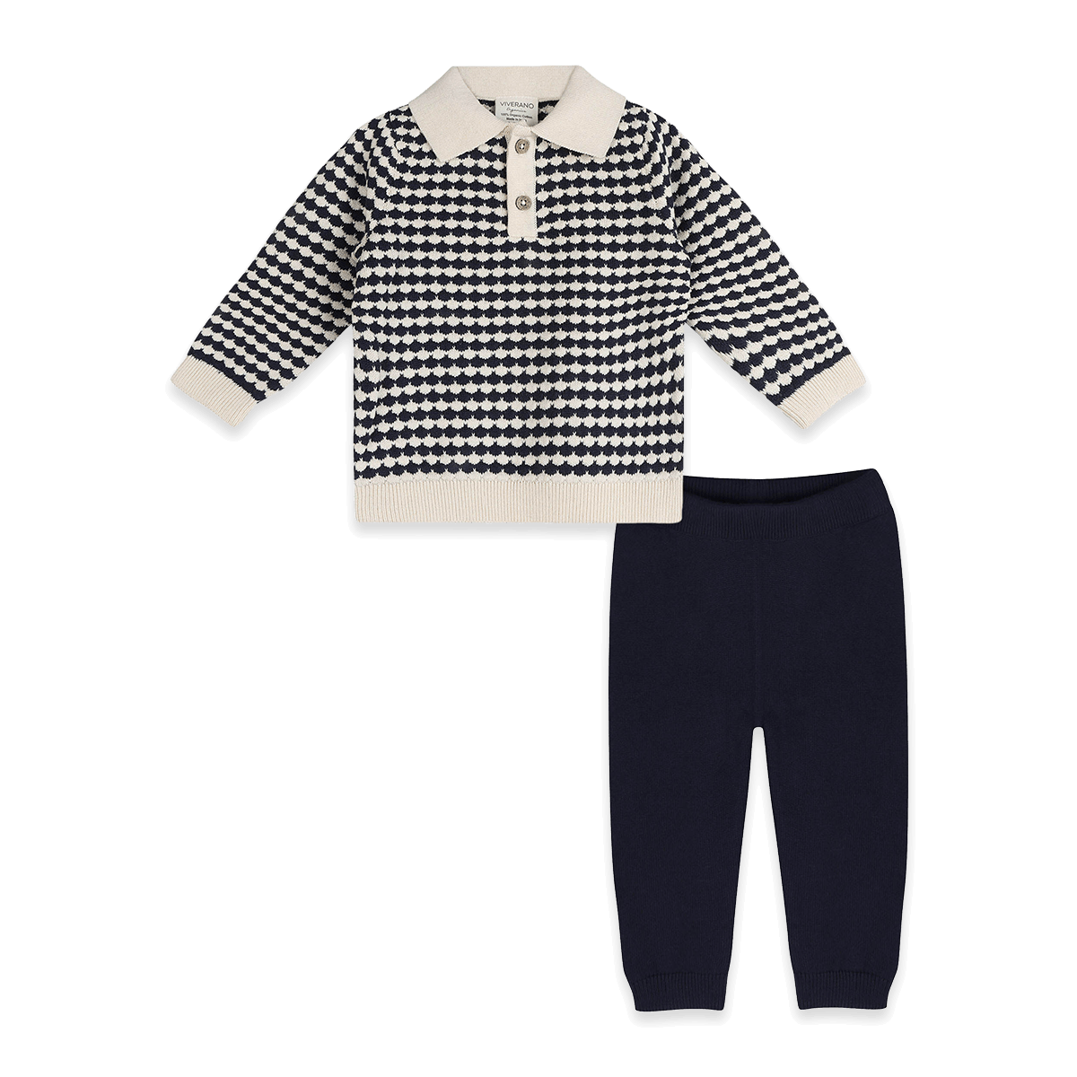 Leo Textured Knit Polo Baby Pullover and Pant Set, Organic Cotton