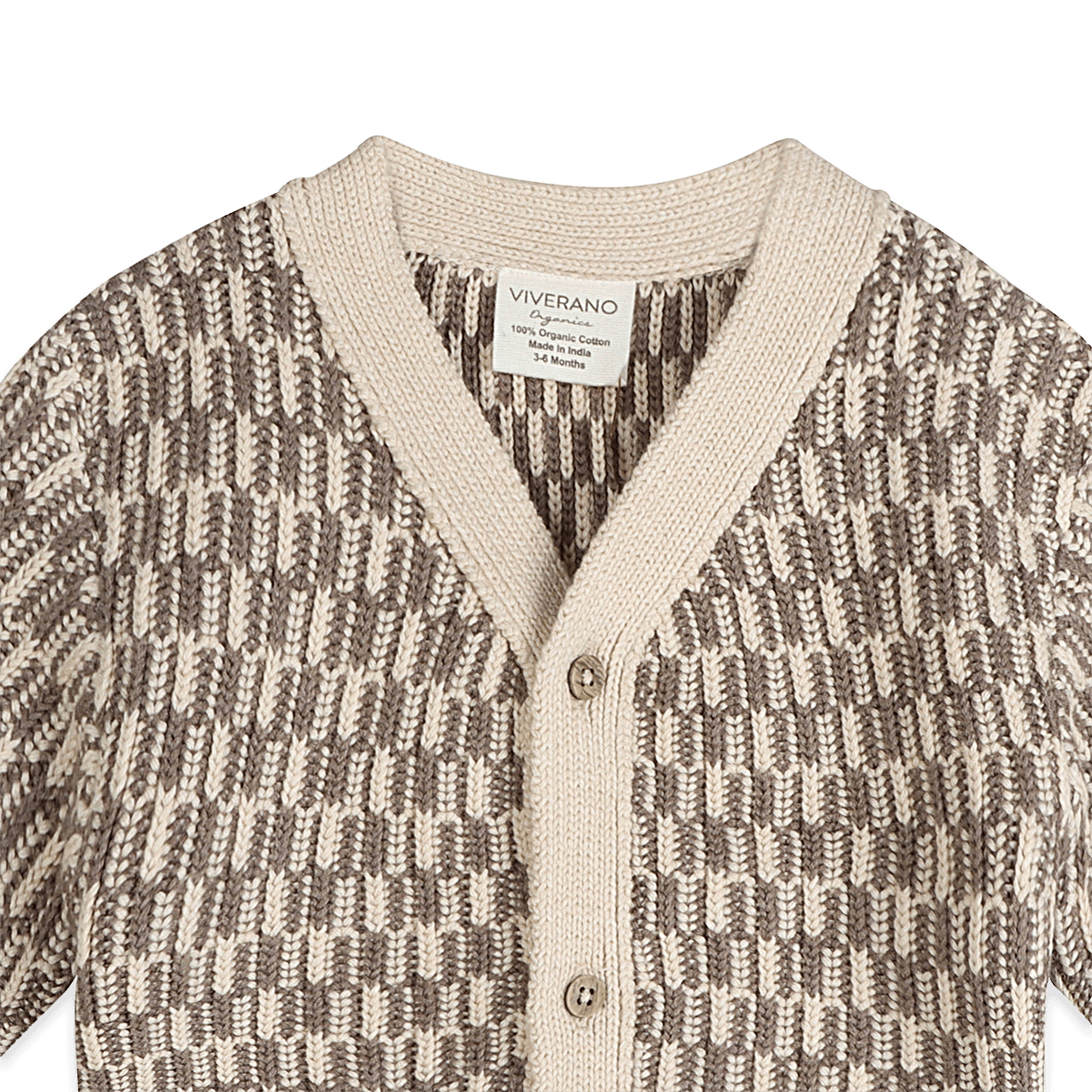 Organic Cotton Walter V-Neck Chunky Knit Baby Cardigan, Detail