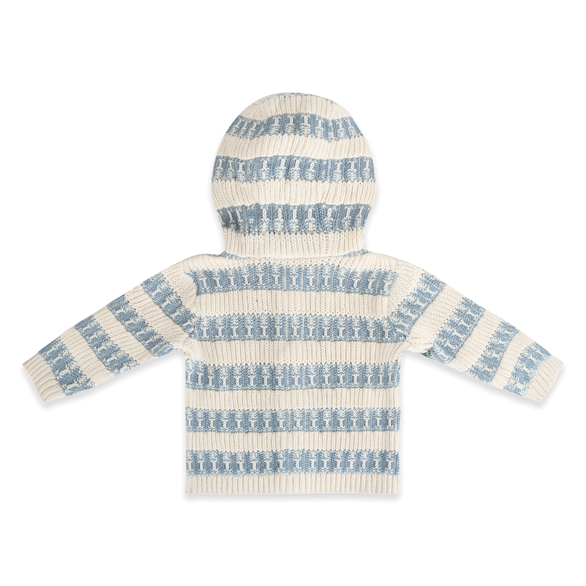 Organic Cotton Textured Knit Baby Hooded Jacket, Mineral Blue Back