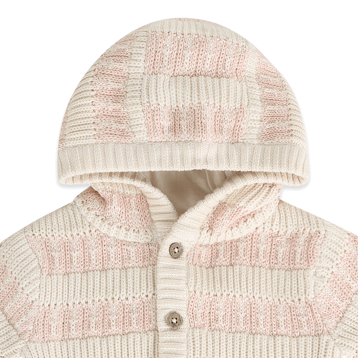 Organic Cotton Textured Knit Baby Hooded Jacket, Sweet Pink Detail
