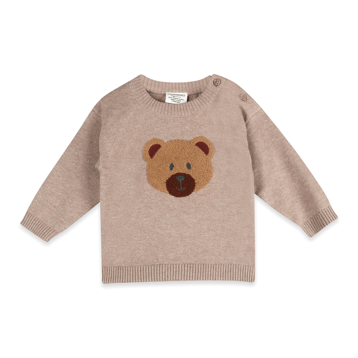 Organic Cotton Bear Knit Baby Pullover and Pant Set, Front