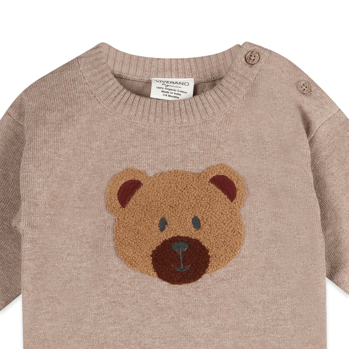 Organic Cotton Bear Knit Baby Pullover and Pant Set, Detail