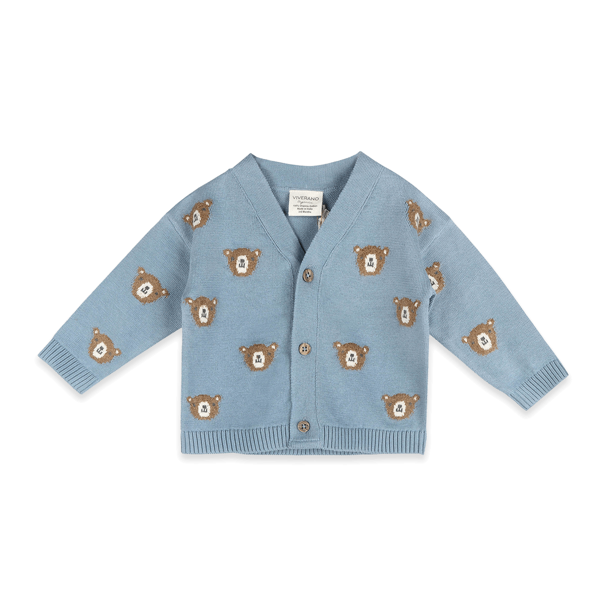 Bear Jacquard Knit Baby Cardigan, Organic Cotton