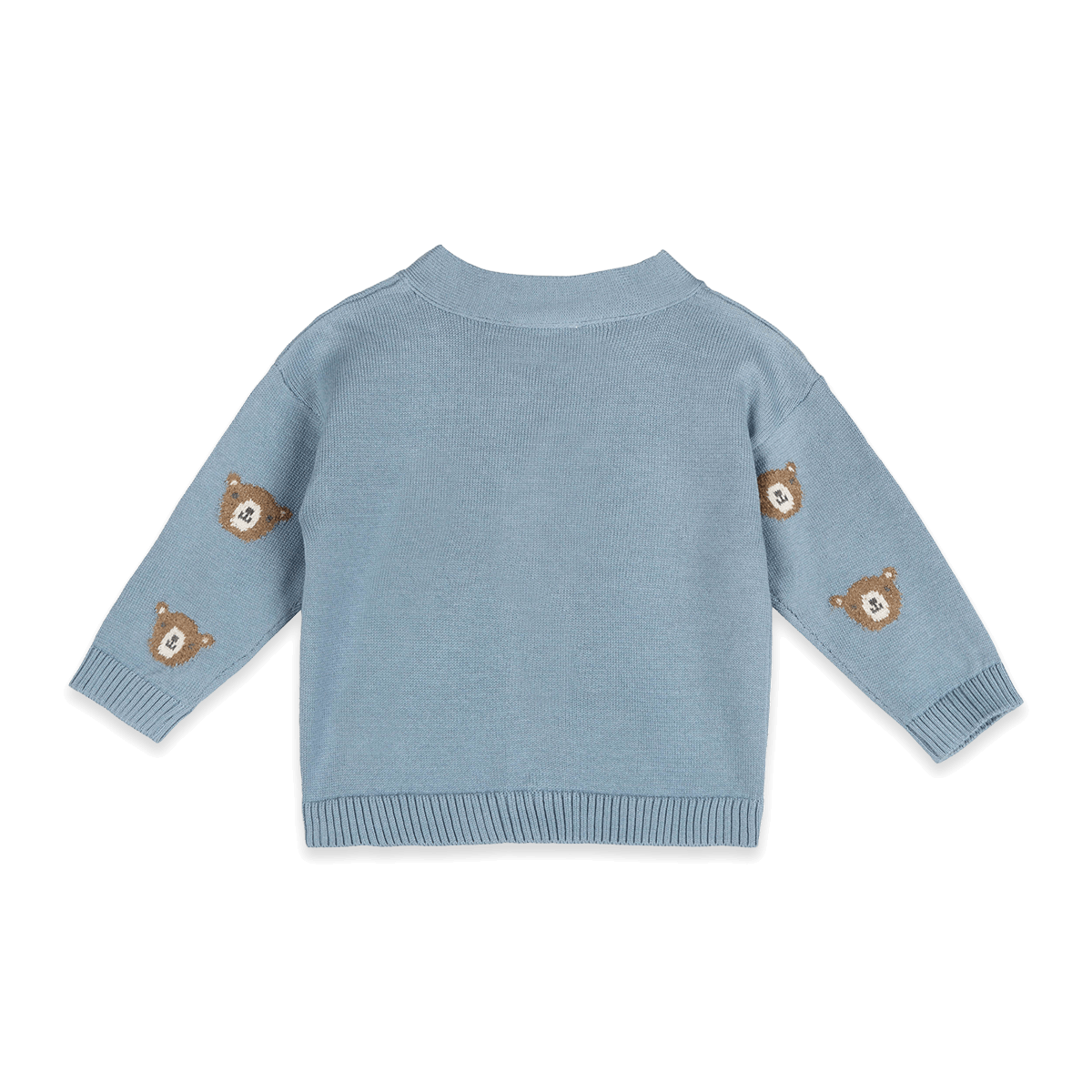 Organic Cotton Bear Jacquard Knit Baby Cardigan, Back