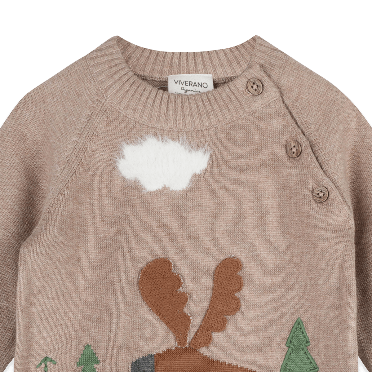 Organic Cotton Moose Woods Knit Baby Pullover, Button Detail