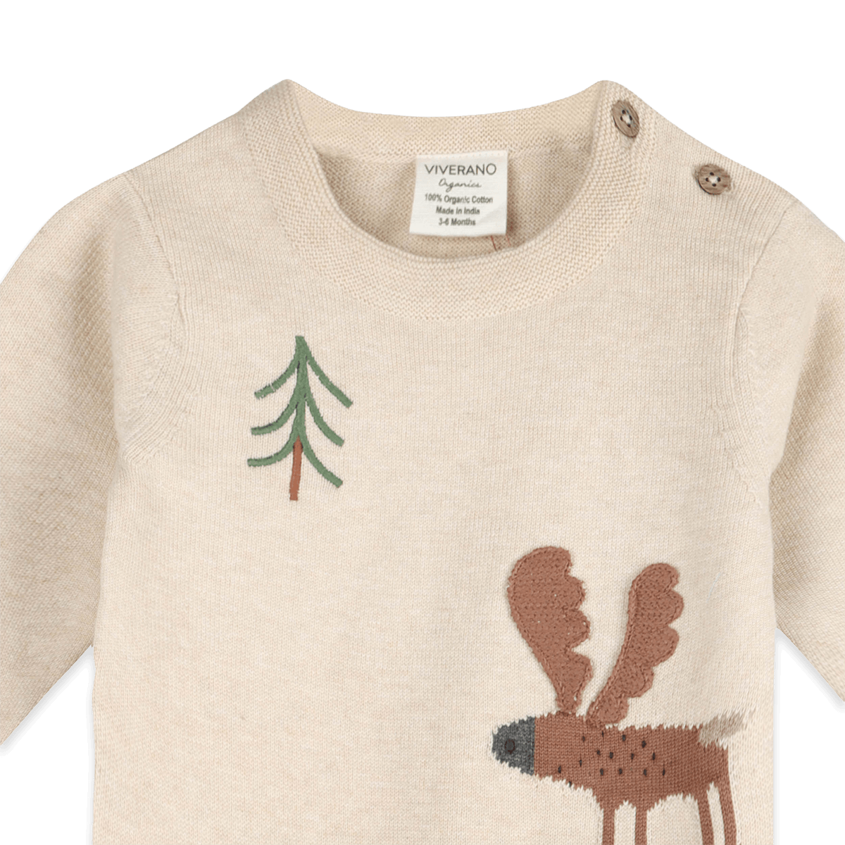 Organic Cotton Moose Applique Knit Baby Jumpsuit, Detail