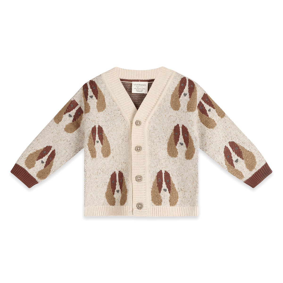 Dog Jacquard Knit Baby Cardigan, Organic Cotton