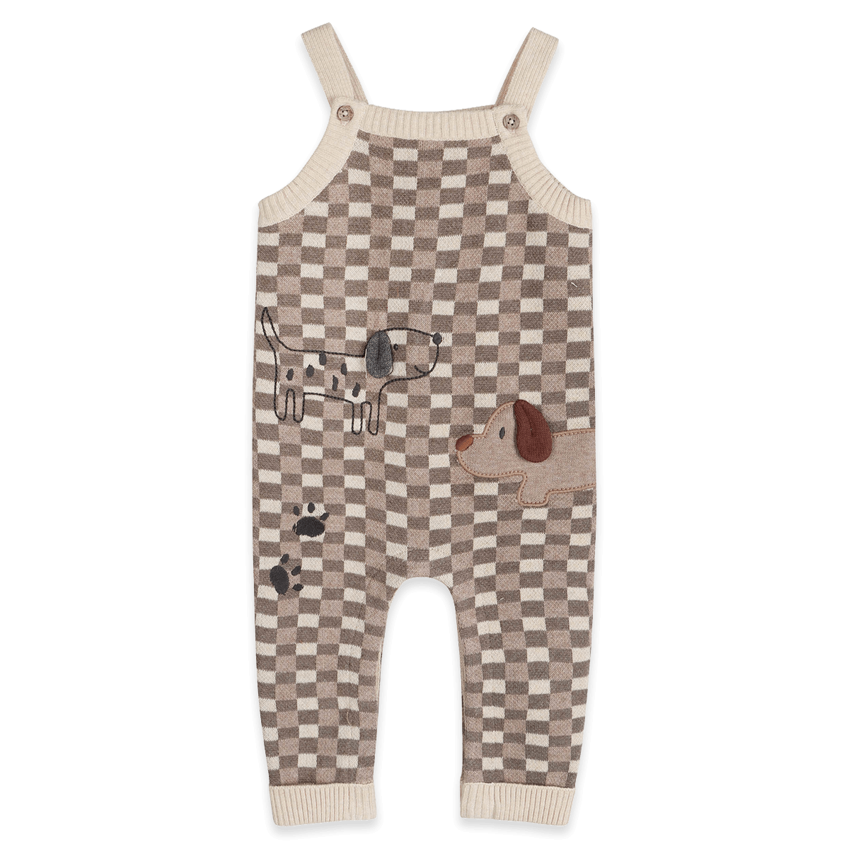 Organic Cotton Check Dog 3D Knit Baby Overall Set, Front