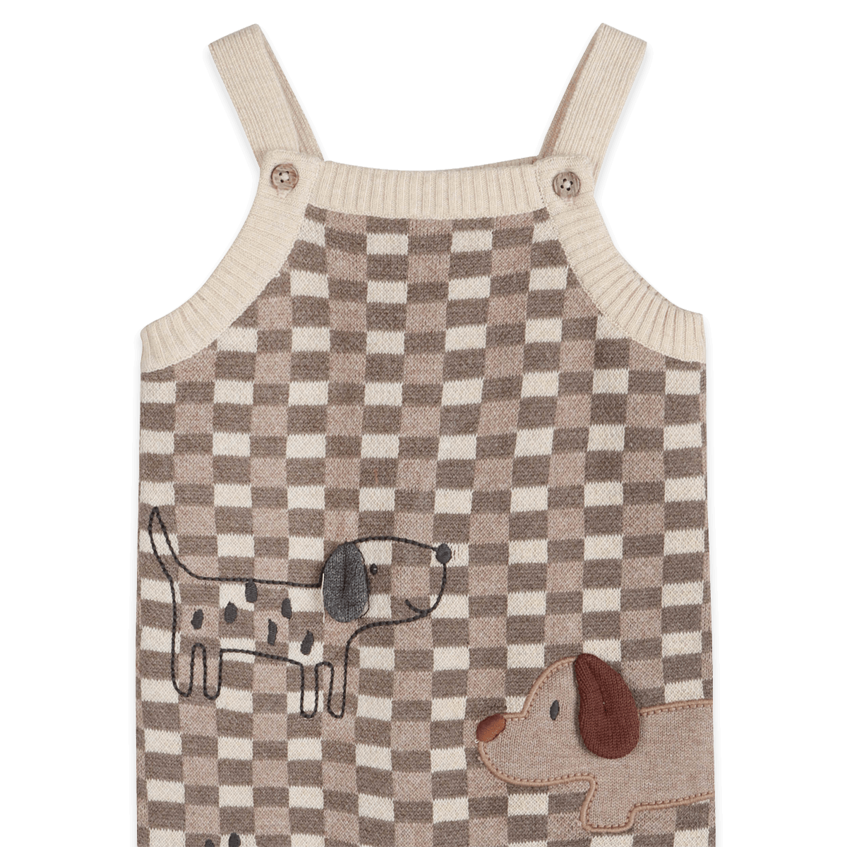 Organic Cotton Check Dog 3D Knit Baby Overall Set, Detail