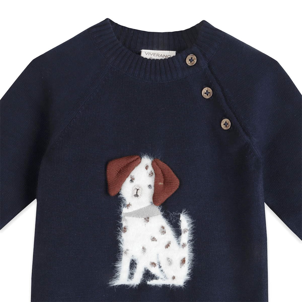Organic Cotton Spotty Dog 3D Knit Baby Jumpsuit, Detail