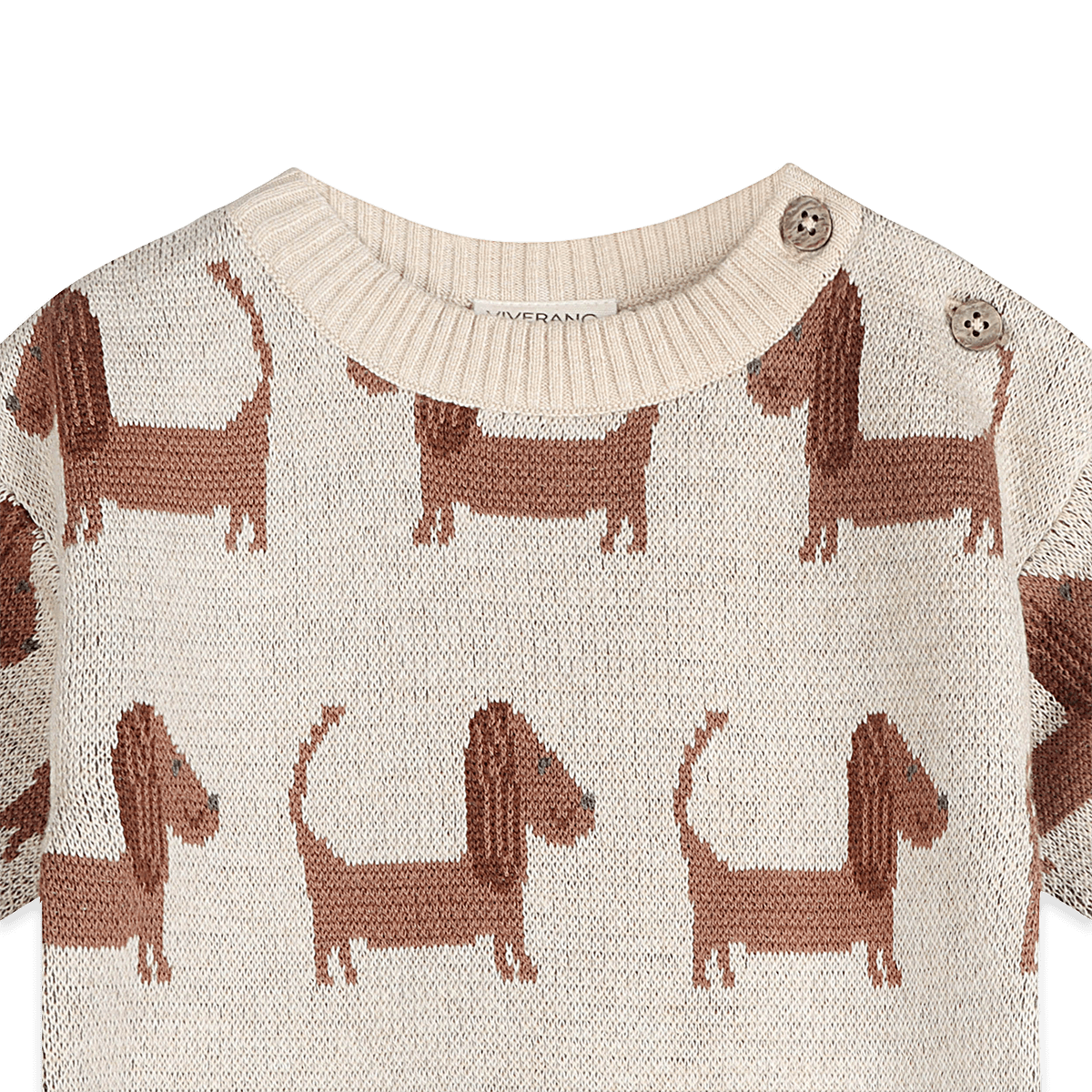 Organic Cotton Doxie Dog Jacquard Knit Baby Pullover, Detail