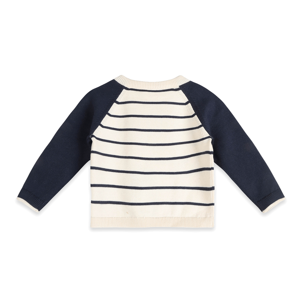 Organic Cotton Nautical Stripe Embroidered Knit Baby Pullover, Back