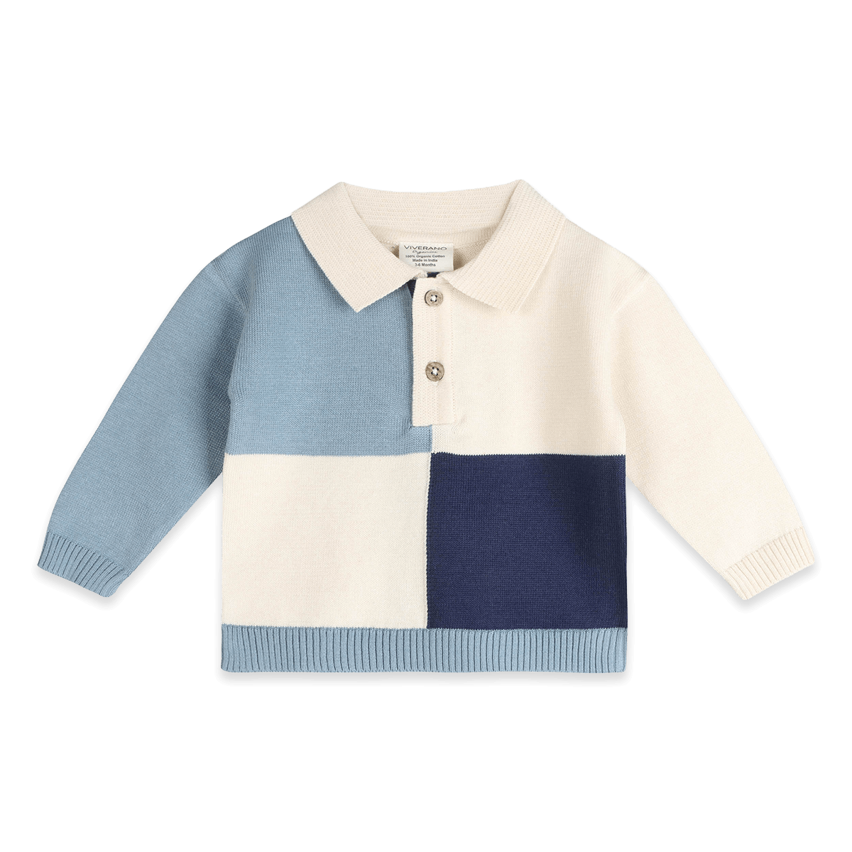 Organic Cotton Luke Color Block Knit Baby Polo & Pant Set, Front
