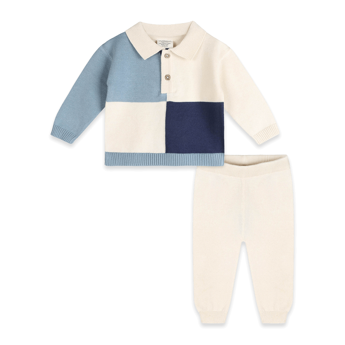 Luke Color Block Knit Baby Polo & Pant Set, Organic Cotton