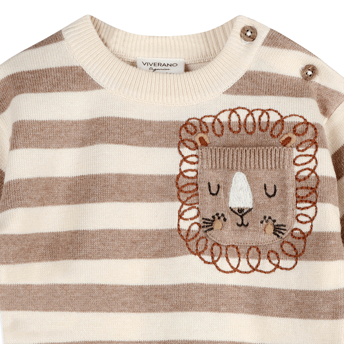 Organic Cotton Lion Baby Knit Pullover and Pant Set, Pocket Detail