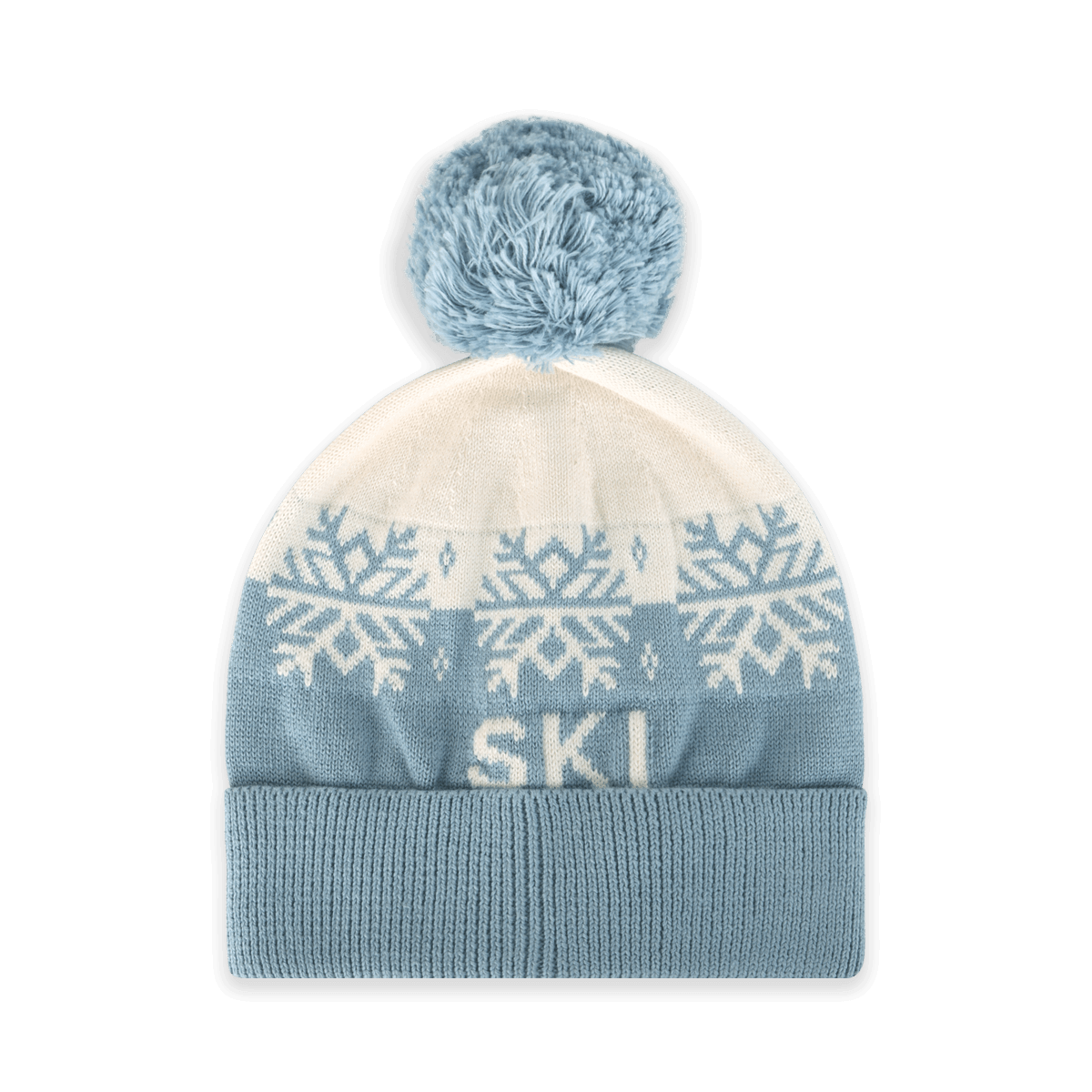 Organic Cotton Ski Day Knit Baby Beanie Hat with Pom-pom, Mineral Blue