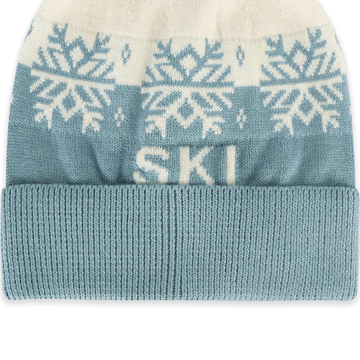 Organic Cotton Ski Day Knit Baby Beanie Hat with Pom-pom, Mineral Blue SKI Detail