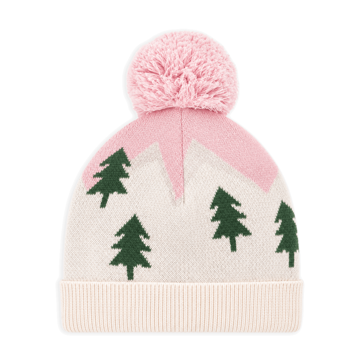 Organic Cotton Ski Alpine Peaks Knit Baby Beanie with Pom, Sweet Pink