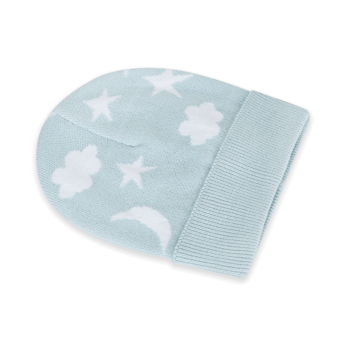 Baby Blue Moon and Stars Dream Knit Round Baby Beanie Hat, Organic Cotton