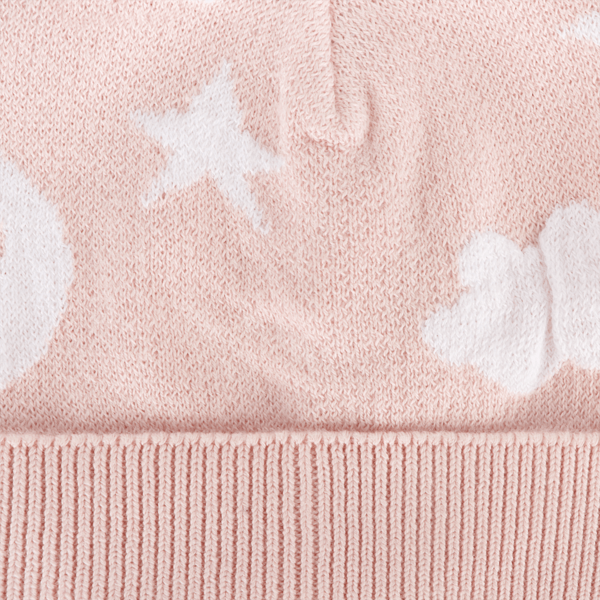 Baby Pink Organic Cotton Moon and Stars Dream Knit Round Baby Beanie Hat, Detail