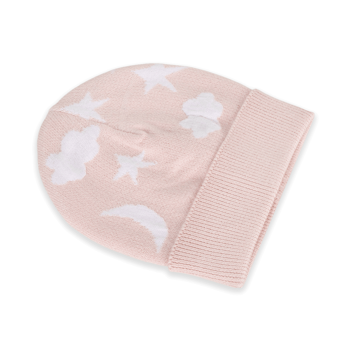 Baby Pink Moon and Stars Dream Knit Round Baby Beanie Hat, Organic Cotton