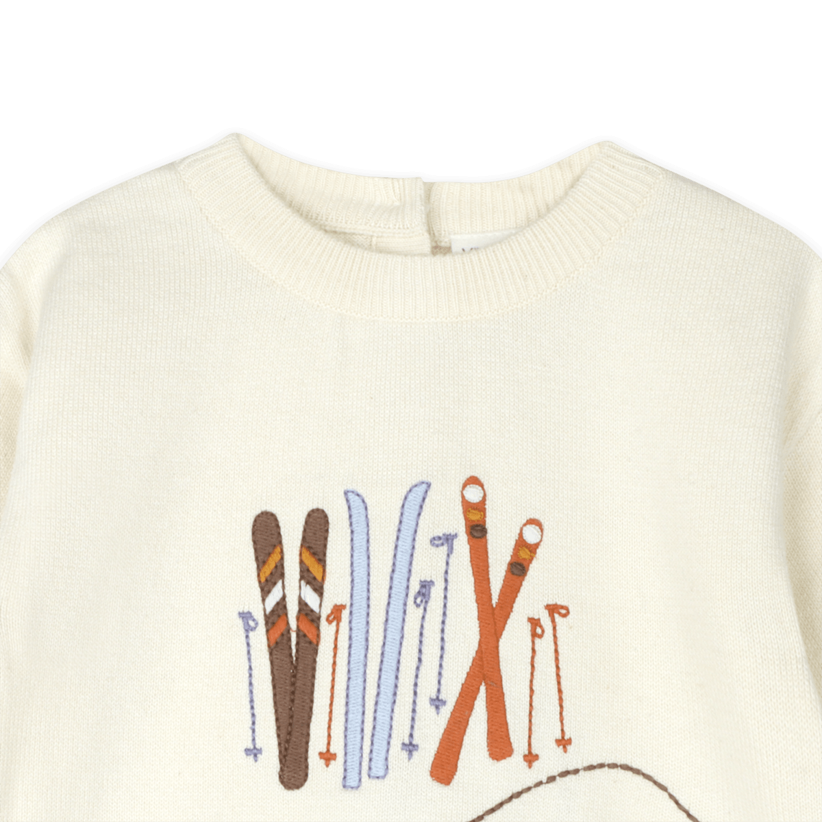 Organic Cotton Ski Club Embroidered Baby Knit Pullover, Detail